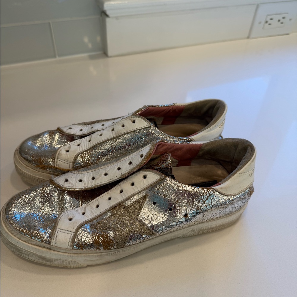 Golden Goose Silver and Gold Star Sneakers